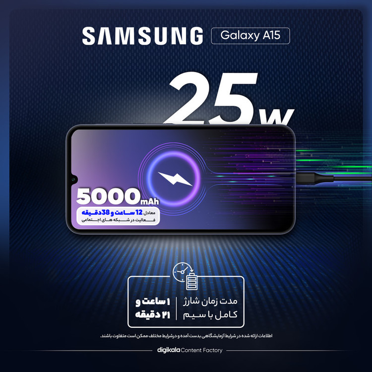 گوشی موبایل سامسونگ مدل Galaxy A15 دو سیم کارت ظرفیت 128 گیگابایت و رم 4 گیگابایت به همراه شارژر سامسونگ - ویتنام