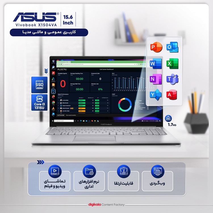 لپ تاپ 15.6 اینچی ایسوس مدل Vivobook 15 X1504VA-NJ816-i3 1315U-12GB DDR4 3200MHz-512GB SSD-IPS - کاستوم شده
