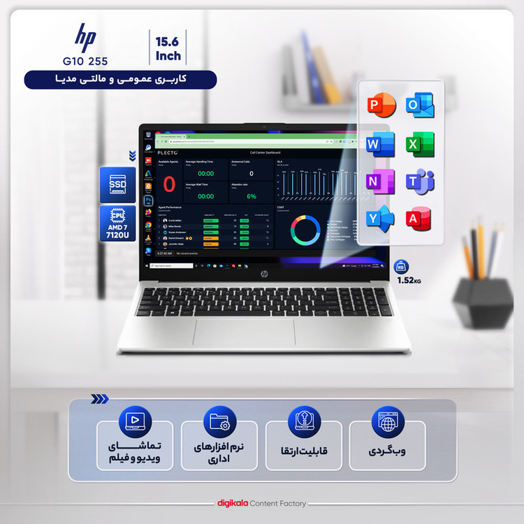 لپ تاپ 15.6 اینچی اچ پی مدل G10 255-Athlon Silver 7120U-8GB DDR4-256GB SSD-TN - کاستوم شده