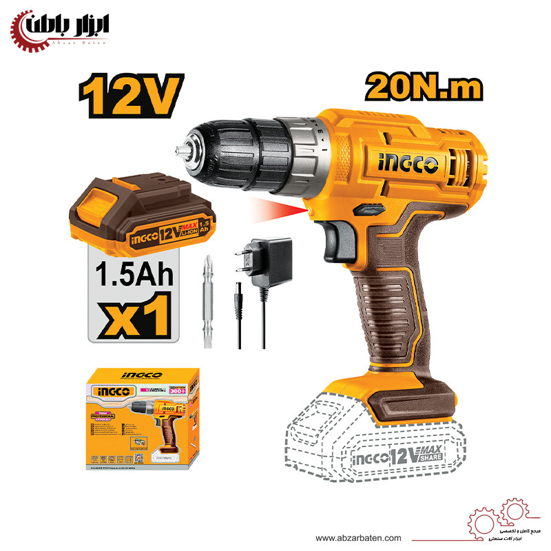 دریل پیچ گوشتی شارژی 12 ولت اینکو مدل CDLI-1218-12V