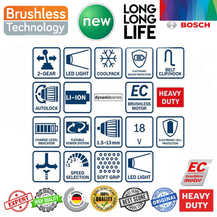 دریل پیچ گوشتی شارژی چکشی بوش مدل فوق هوشمند GSB 18V-50 Brushless Professional