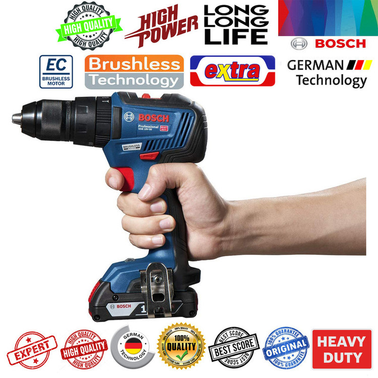 دریل پیچ گوشتی شارژی چکشی بوش مدل فوق هوشمند GSB 18V-50 Brushless Professional