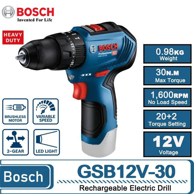 دریل پیچ گوشتی شارژی چکشی بوش مدل GSB 12-V30 EC Motor Extra