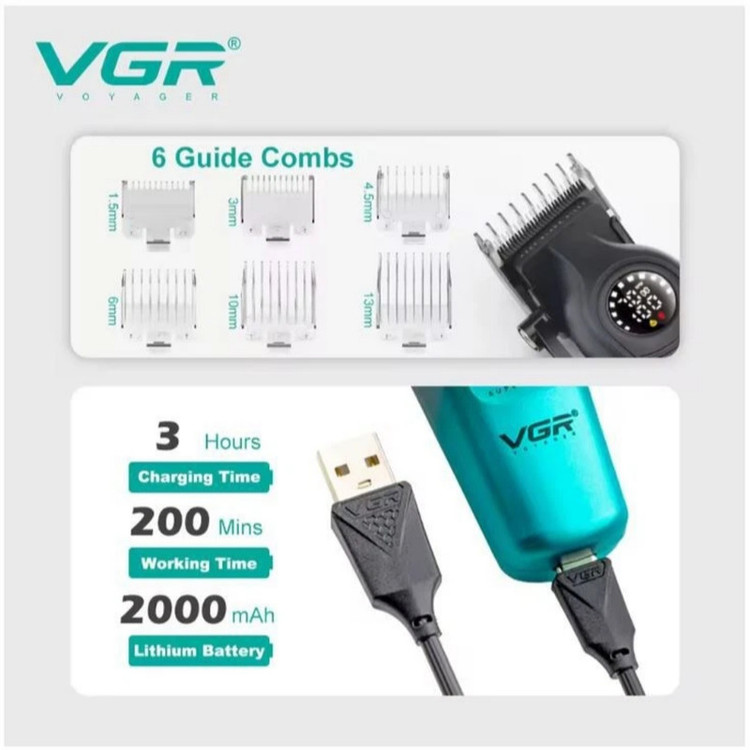ماشین اصلاح موی سر و صورت شارژی وی جی ار مدل V-196 & 996 مجموعه 2 عددی