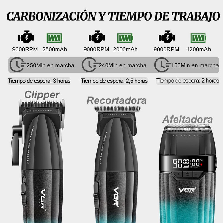 ماشین اصلاح موی سر و صورت شارژی وی جی ار مدل V-640s3 مجموعه 3 عددی