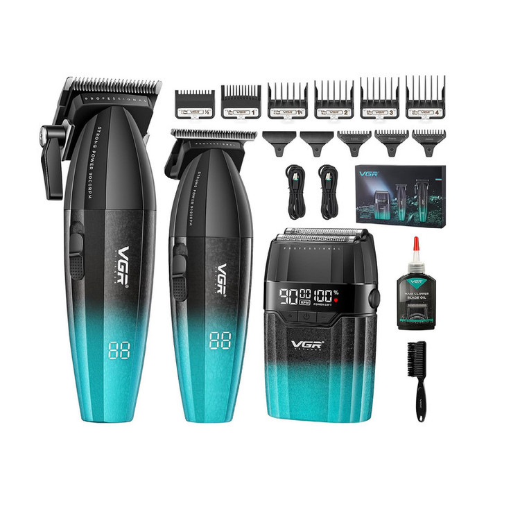 ماشین اصلاح موی سر و صورت شارژی وی جی ار مدل V-640s3 مجموعه 3 عددی
