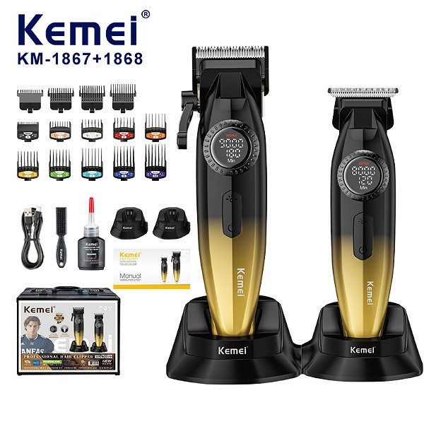 ماشین اصلاح موی سر و صورت شارژی کیمی مدل KM-1867+1868 مجموعه 2 عددی