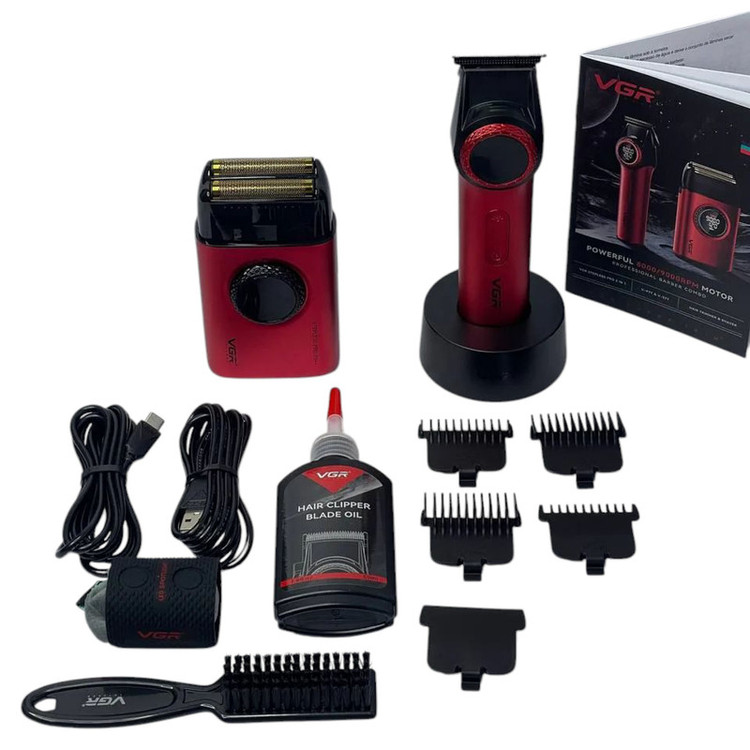ماشین اصلاح موی سر و صورت شارژی وی جی ار مدل v-377 & v-977 مجموعه 2 عددی