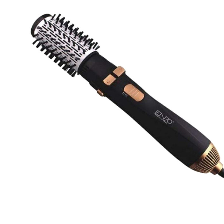 سشوار برسدار چرخشی حرفهای انزو مدل EN-746، موتور AC با توان مصرفی 6600 وات، دارای قابلیت باد سرد، با حالت صافکننده و حجمدهنده، وزن 400 گرم، تنظیم حرارت 2 حالته و کنترل سرعت 2 حالته، به همراه سری برسدار گرد باریک، پهن و تخت