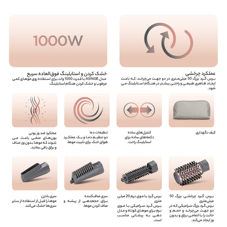 سشوار برس دار چرخشی بابیلیس مدل AS960E
