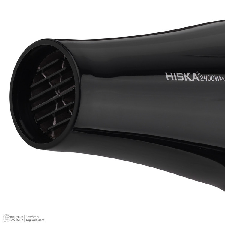 سشوار حرفهای هیسکا مدل H5253، موتور AC با توان مصرفی 2400 وات، دارای قابلیت باد سرد، فناوری تولید یون، حلقه آویختن، با حالت فرکننده، صافکننده و حجمدهنده، وزن 1100 گرم، تنظیم حرارت 3 حالته و کنترل سرعت 2 حالته، به همراه 2 عدد سری متمرکزکننده