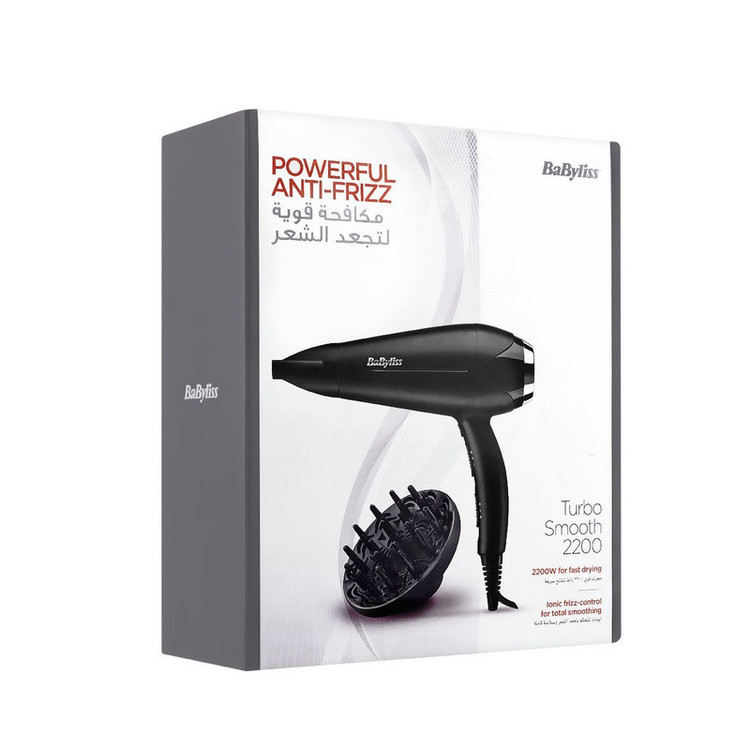 سشوار بابیلیس مدل D570DSDE، موتور AC با توان مصرفی 2200 وات، دارای نرمکنندهی یونی، باد سرد، با حالت خشککننده، فرکننده و صافکننده، وزن 399 گرم، تنظیم حرارت 3 حالته و کنترل سرعت 3 حالته، به همراه دیسپانسر و 2 عدد متمرکزکننده