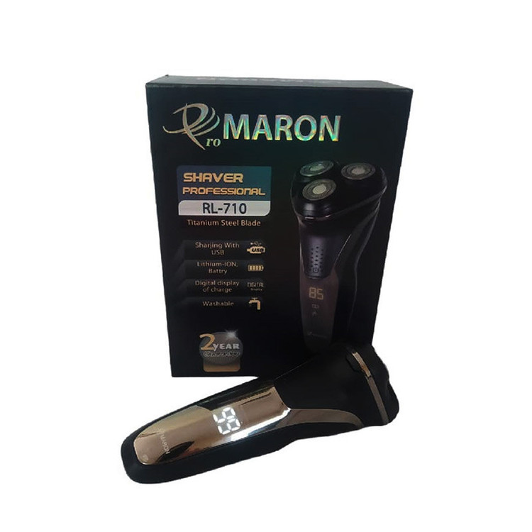 ماشین اصلاح موی صورت پرومارون مدل RL-710، اصلاح به صورت خط زن، حجم زن و صفر زن، استفاده به صورت خشک و مرطوب، طراحی ارگونومیک، منبع انرژی باتری قابل شارژ، تکنولوژی اصلاح به صورت برش چرخشی، مدت زمان شارژ 90 دقیقه و مدت زمان استفاده پس از شارژ 45 دقیقه