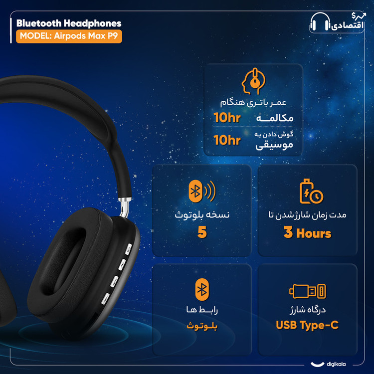 هدفون بلوتوثی مدل Airpods Max P9