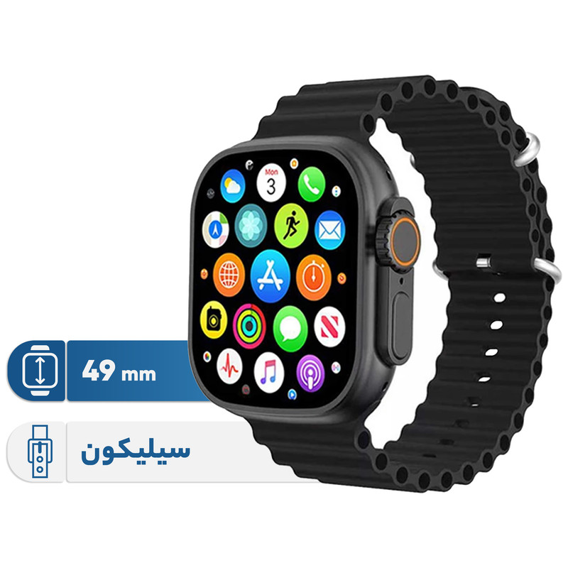 ساعت هوشمند ورنا مدل W49 Ultra with 7 Bands دارای قابلیت های کنترل موسیقی (Music Player)، قابلیت مکالمه از طریق بلوتوث، پشتیبانی از زبان فارسی در منو و سیستمعامل بند سیلیکون