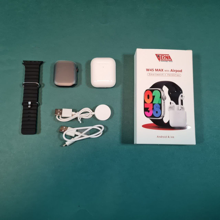 ساعت هوشمند ورنا مدل W45 Max with Airpod به همراه هدفون بلوتوثی بند سیلیکونی