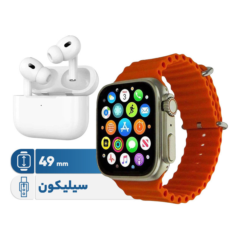 ساعت هوشمند ورنا مدل Ultra pack 01 به همراه هندزفری بیسیم دارای قابلیت های قابلیت مکالمه از طریق بلوتوث، کنترل موسیقی (Music Player)، پشتیبانی از زبان فارسی در منو و سیستمعامل بند سیلیکون