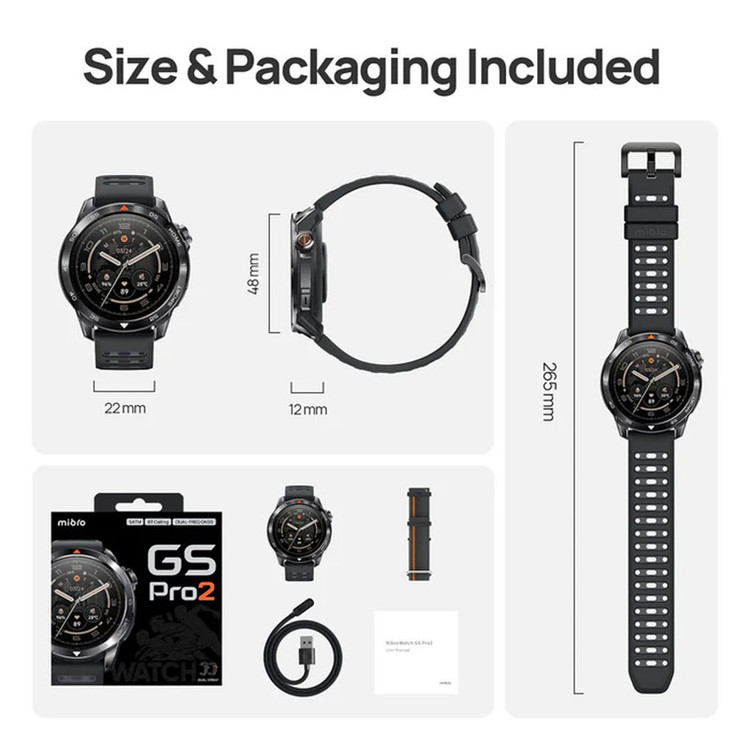 ساعت هوشمند 48 میلیمتری میبرو مدل GS Pro2 با بند سیلیکونی