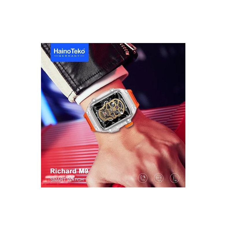 ساعت هوشمند هاینو تکو مدل MMD CRYSTAL CLEAR M9 RICHARD دارای قابلیت های صفحه نمایش رنگی، صفحه نمایش لمسی، کنترل موسیقی (Music Player)، قابلیت مکالمه از طریق بلوتوث بند سیلیکون