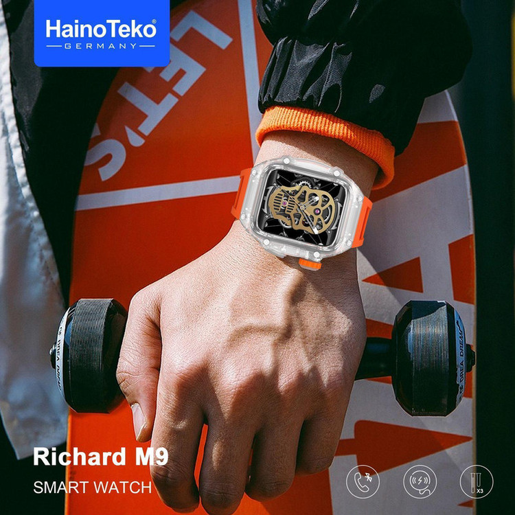 ساعت هوشمند هاینو تکو مدل MMD CRYSTAL CLEAR M9 RICHARD دارای قابلیت های صفحه نمایش رنگی، صفحه نمایش لمسی، کنترل موسیقی (Music Player)، قابلیت مکالمه از طریق بلوتوث بند سیلیکون