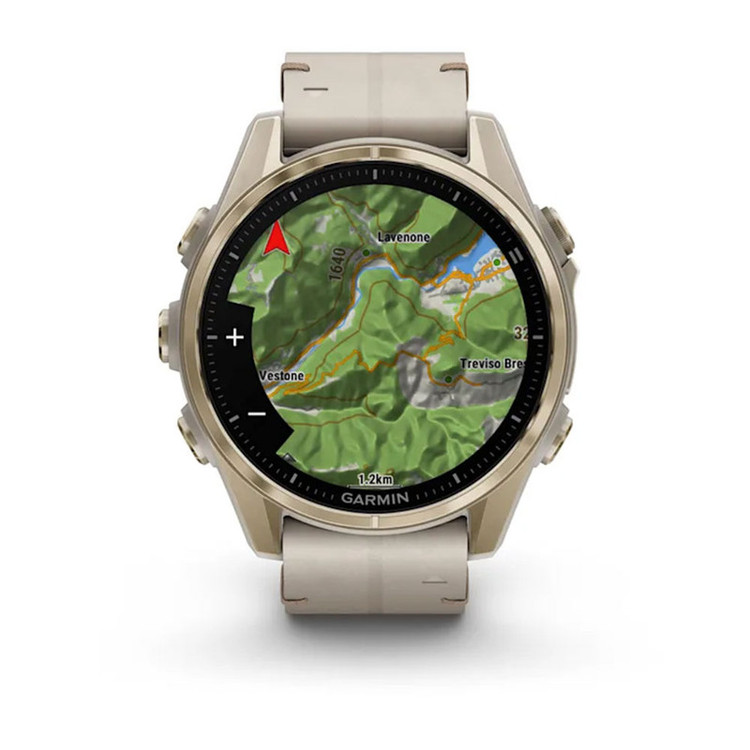 ساعت هوشمند گارمین مدل Fenix 8 - 43mm AMOLED، مناسب برای ورزش، نمایش میزان ضربان قلب، کنترل سطح اکسیژن خون، بند سیلیکون