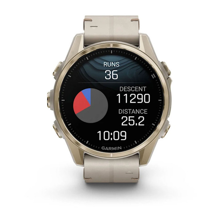 ساعت هوشمند گارمین مدل Fenix 8 - 43mm AMOLED، مناسب برای ورزش، نمایش میزان ضربان قلب، کنترل سطح اکسیژن خون، بند سیلیکون