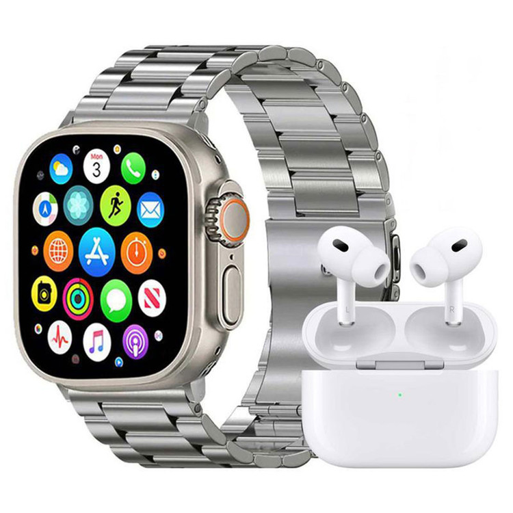 ساعت هوشمند ورنا مدل W49 Ultra with 7 bands and airpod pro دارای قابلیت های کنترل موسیقی (Music Player)، قابلیت مکالمه از طریق بلوتوث، پشتیبانی از زبان فارسی در منو و سیستمعامل، قابلیت تغییر طرح ساعت یا تم بند فلز
