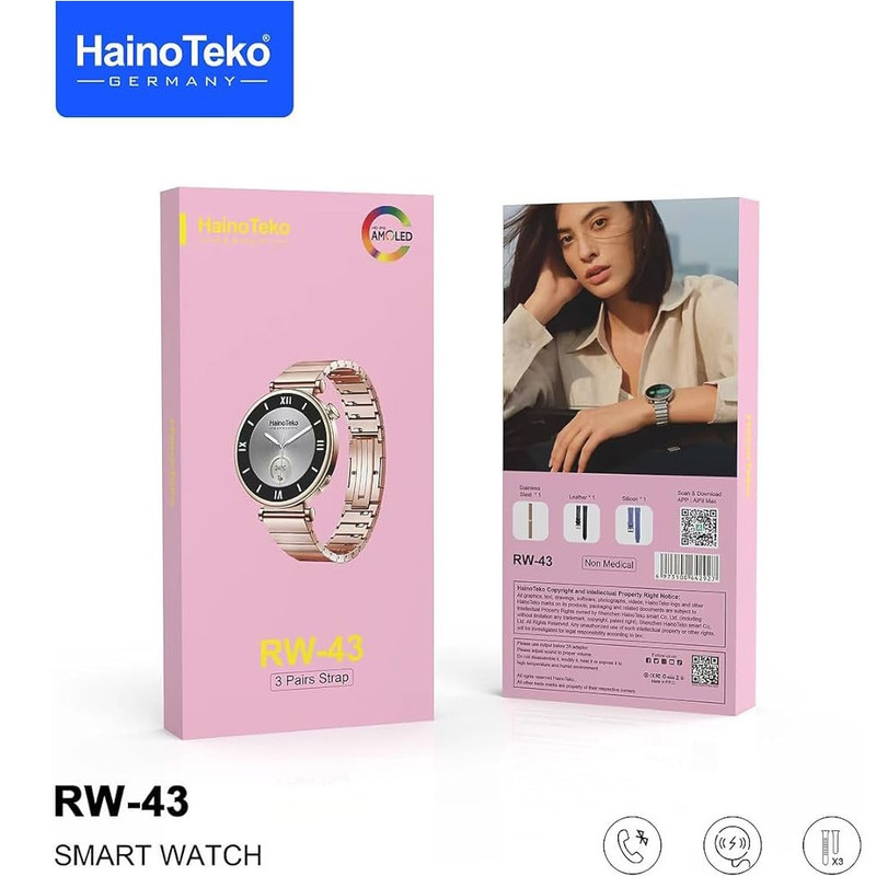 ساعت هوشمند هاینو تکو مدل BGH BEST RW 43 ADVANCED دارای قابلیت های صفحه نمایش رنگی، صفحه نمایش لمسی، کنترل موسیقی (Music Player)، پشتیبانی از زبان فارسی در منو و سیستمعامل بند فلز