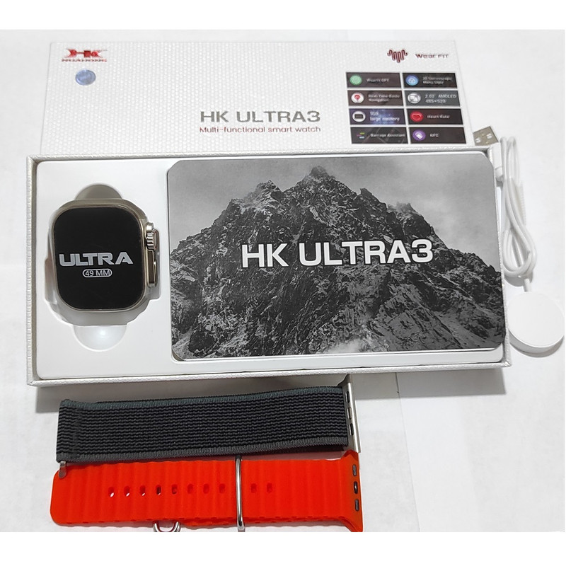 ساعت هوشمند 49 میلی متری ویرفیت مدل HK ultra 3 با دو بند سیلیکونی و پارچه ای