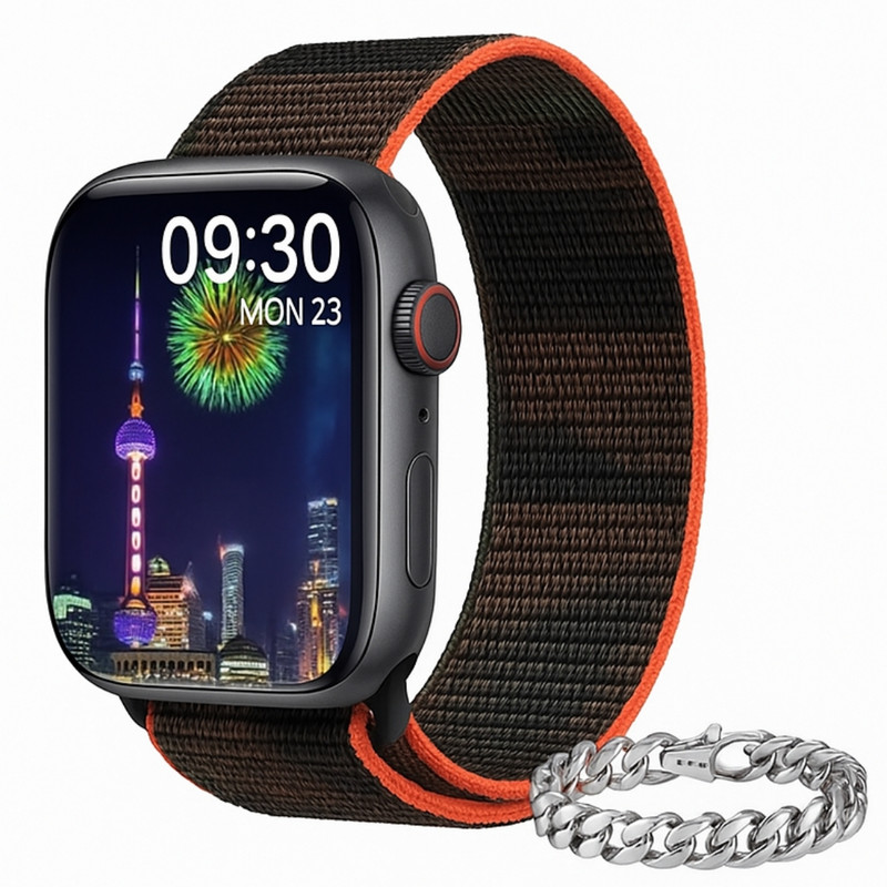 ساعت هوشمند 46 میلی متری مدل M55 Pro Max با بند سیلیکونی به همراه دستبند