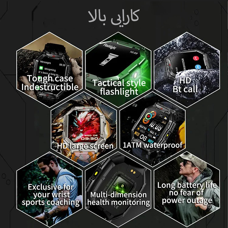 ساعت هوشمند بی اس تی مدل KR82 با قابلیت صفحه نمایش رنگی و لمسی، کنترل موسیقی، سنجش اکسیژن خون، مکالمه از طریق بلوتوث، امکان تغییر تم ساعت و بند سیلیکونی