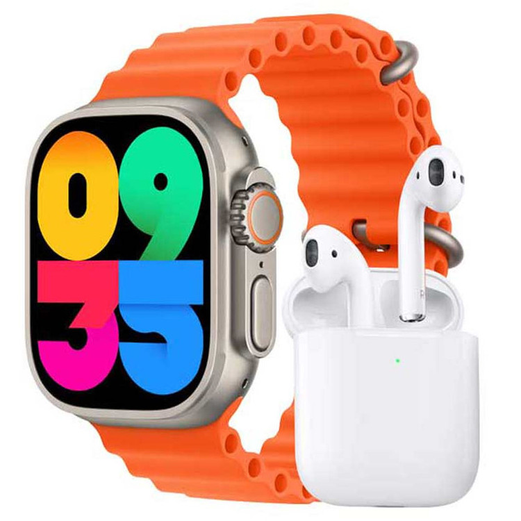 ساعت هوشمند ورنا مدل W49 Ultra with airpod دارای قابلیت های کنترل موسیقی (Music Player)، قابلیت مکالمه از طریق بلوتوث، پشتیبانی از زبان فارسی در منو و سیستمعامل بند سیلیکون