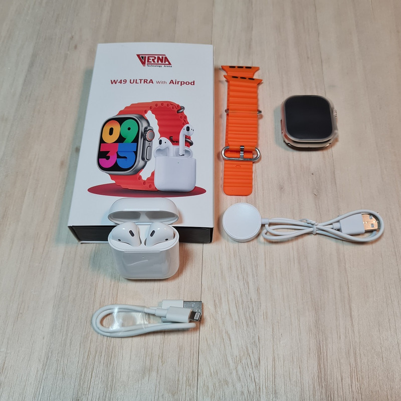 ساعت هوشمند ورنا مدل W49 Ultra with airpod دارای قابلیت های کنترل موسیقی (Music Player)، قابلیت مکالمه از طریق بلوتوث، پشتیبانی از زبان فارسی در منو و سیستمعامل بند سیلیکون