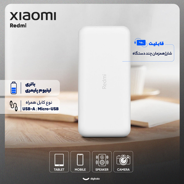 پاوربانک 18 وات شیائومی مدل Redmi ظرفیت 20000 میلیآمپرساعت