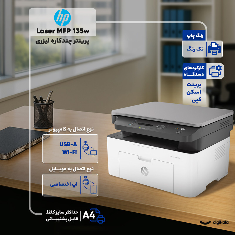 پرینتر چندکاره لیزری اچ پی مدل Laser MFP 135w
