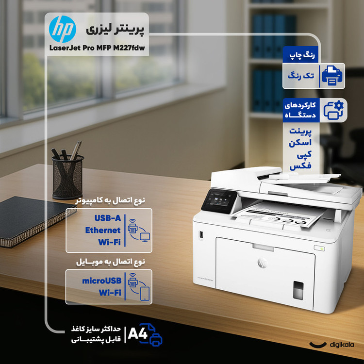 پرینتر لیزری اچ پی مدل LaserJet Pro MFP M227fdw