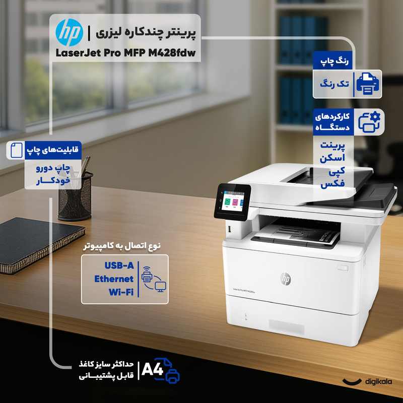 پرینتر چندکاره لیزری اچ پی مدل LaserJet Pro MFP M428fdw