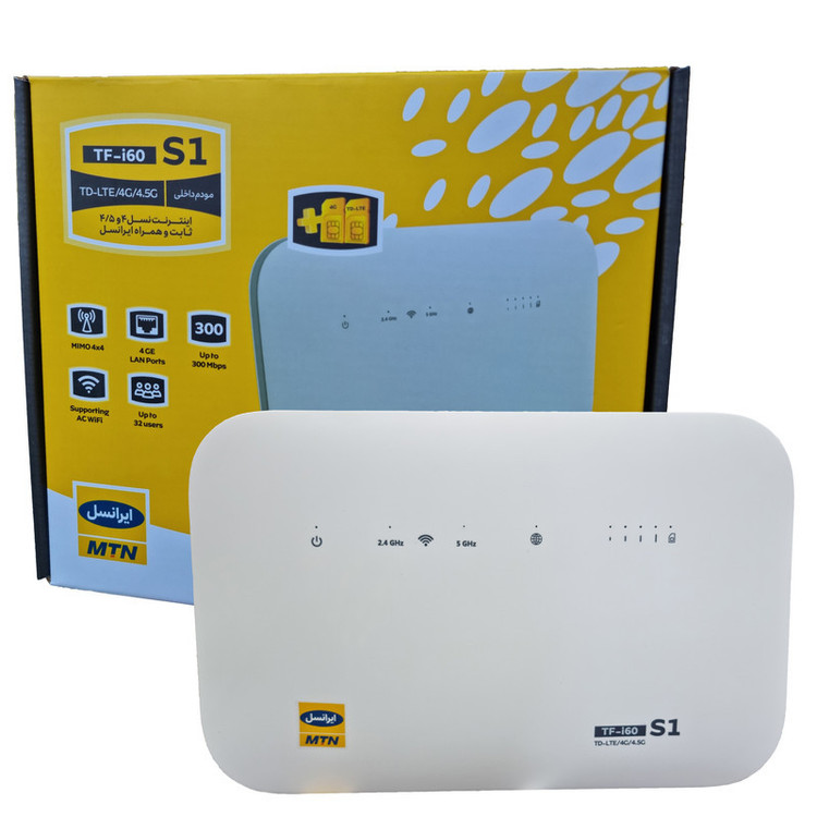 مودم 4G/TD-LTE ایرانسل مدل TF-i60 S1 به همراه سیم کارت و 300 گیگابایت اینترنت 6 ماهه