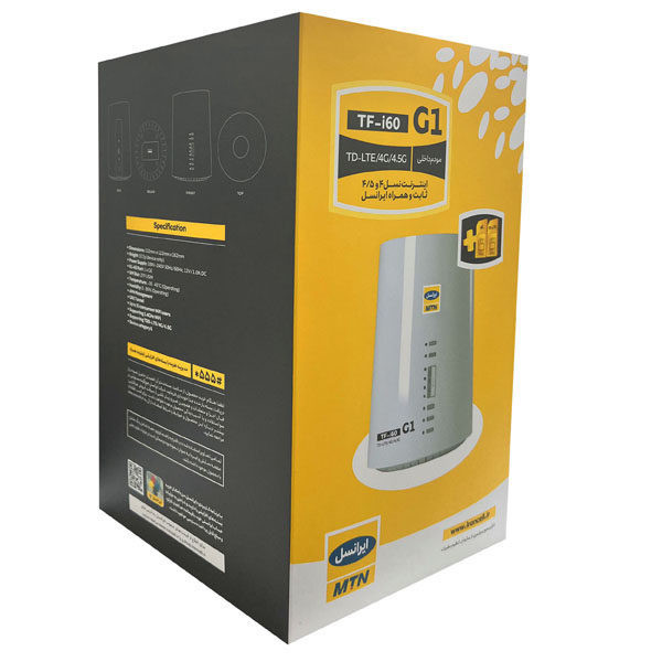مودم 4.5G/TD-LTE ایرانسل مدل TF-i60 G1 به همراه سیم کارت دوقلو و 100 گیگابایت اینترنت 3 ماهه