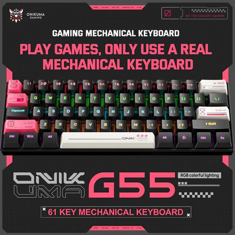 کیبورد گیمینگ اونیکوما مدل G55 RGB، مکانیکال سوییچ قهوهای، Tenkeyless، نورپردازی RGB