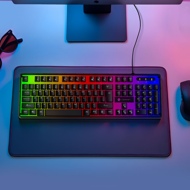 کیبورد گیمینگ لاجی کی مدل K230B، سوییچ ممبران، Full-Size، نورپردازی RGB