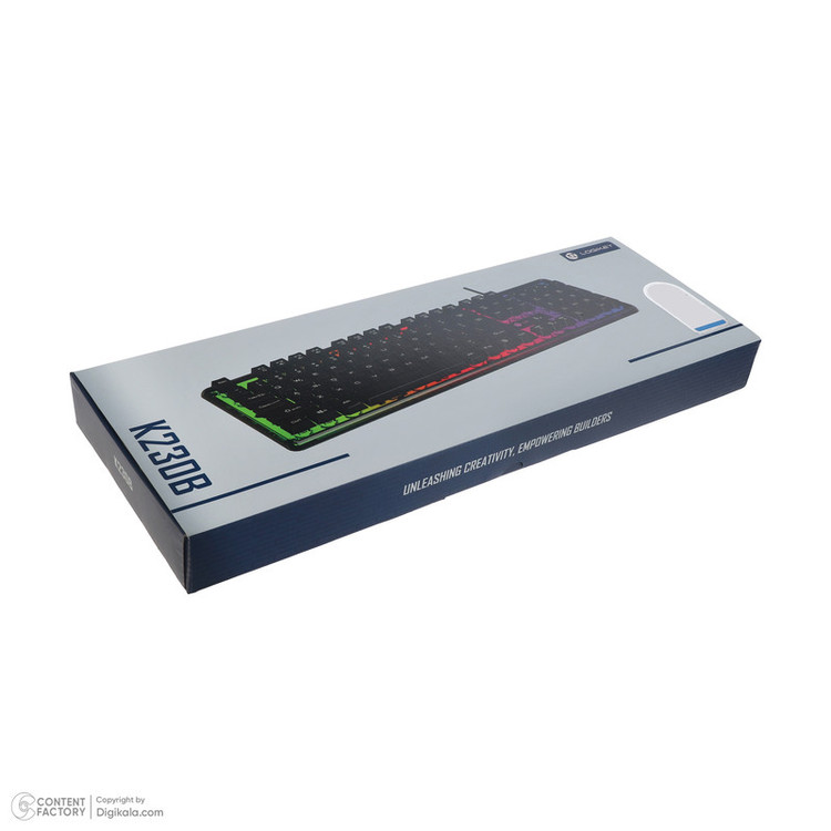 کیبورد گیمینگ لاجی کی مدل K230B، سوییچ ممبران، Full-Size، نورپردازی RGB
