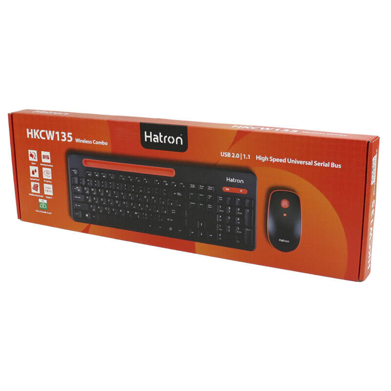 کیبورد و ماوس بی سیم هترون مدل HKCW135، سوییچ ممبران، Full-Size
