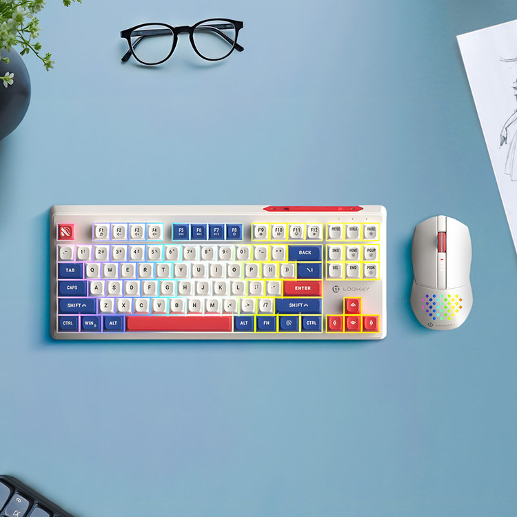 کیبورد و ماوس بی سیم گیمینگ لاجی کی مدل KM329W، سوییچ ممبران، Full-Size، نورپردازی RGB