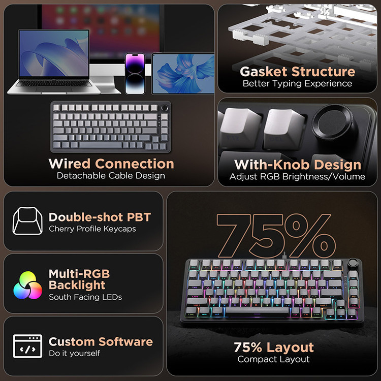 کیبورد یونزی مدل B75 RGB Gradient