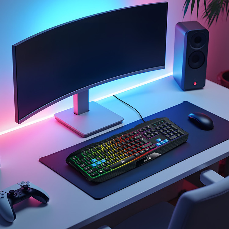 کیبورد مخصوص بازی جنیوس Scorpion K215 سوئیچ ممبران، Full-Size، نورپردازی RGB