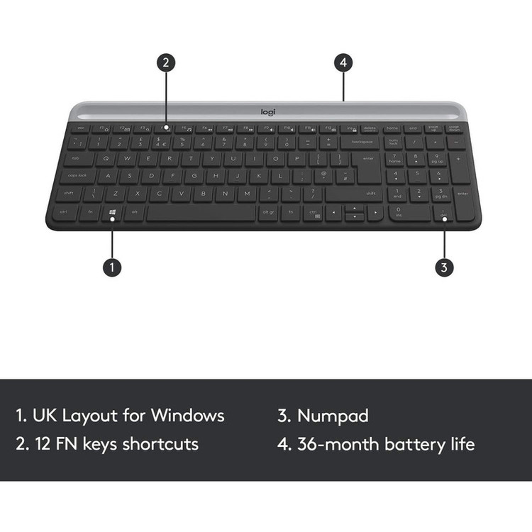کیبورد و ماوس بیسیم لاجیتک مدل MK470، سوییچ ممبران، Full-Size