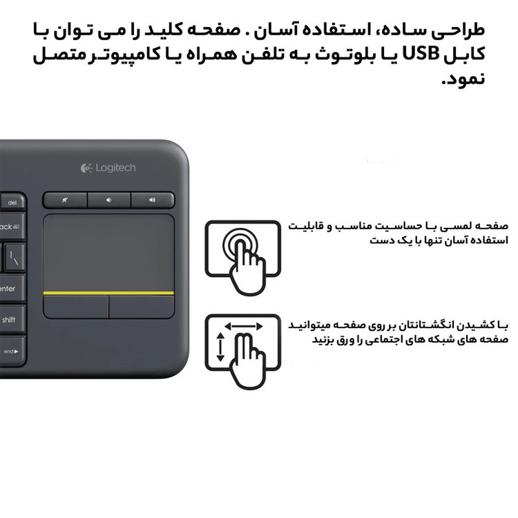 کیبورد بی سیم لاجیتک مدل K400 Plus، سوییچ ممبران، Tenkeyless