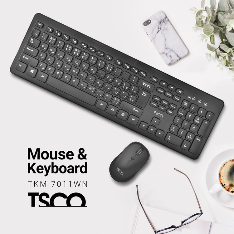 کیبورد و ماوس بی سیم تسکو مدل TKM 7011WN سوئیچ ممبران، Full-Size