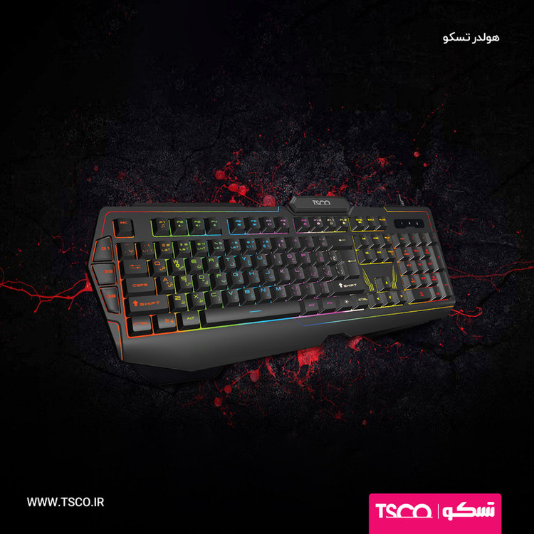 کیبورد گیمینگ تسکو مدل TK 8121، سوییچ ممبران، Full-Size، نورپردازی LED RGB